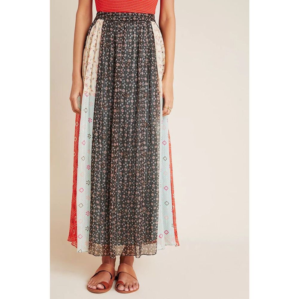 NWT Anthropologie Verb Pallavi Singhee Margot Pleated Floral Maxi Skirt Size 8 - Picture 3 of 11